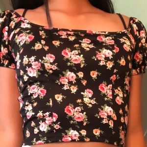 Black, floral crop top